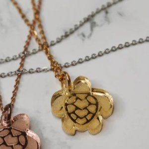 Turtle Necklace Gold Acrylic Pendant with 18 inch Gold Chain